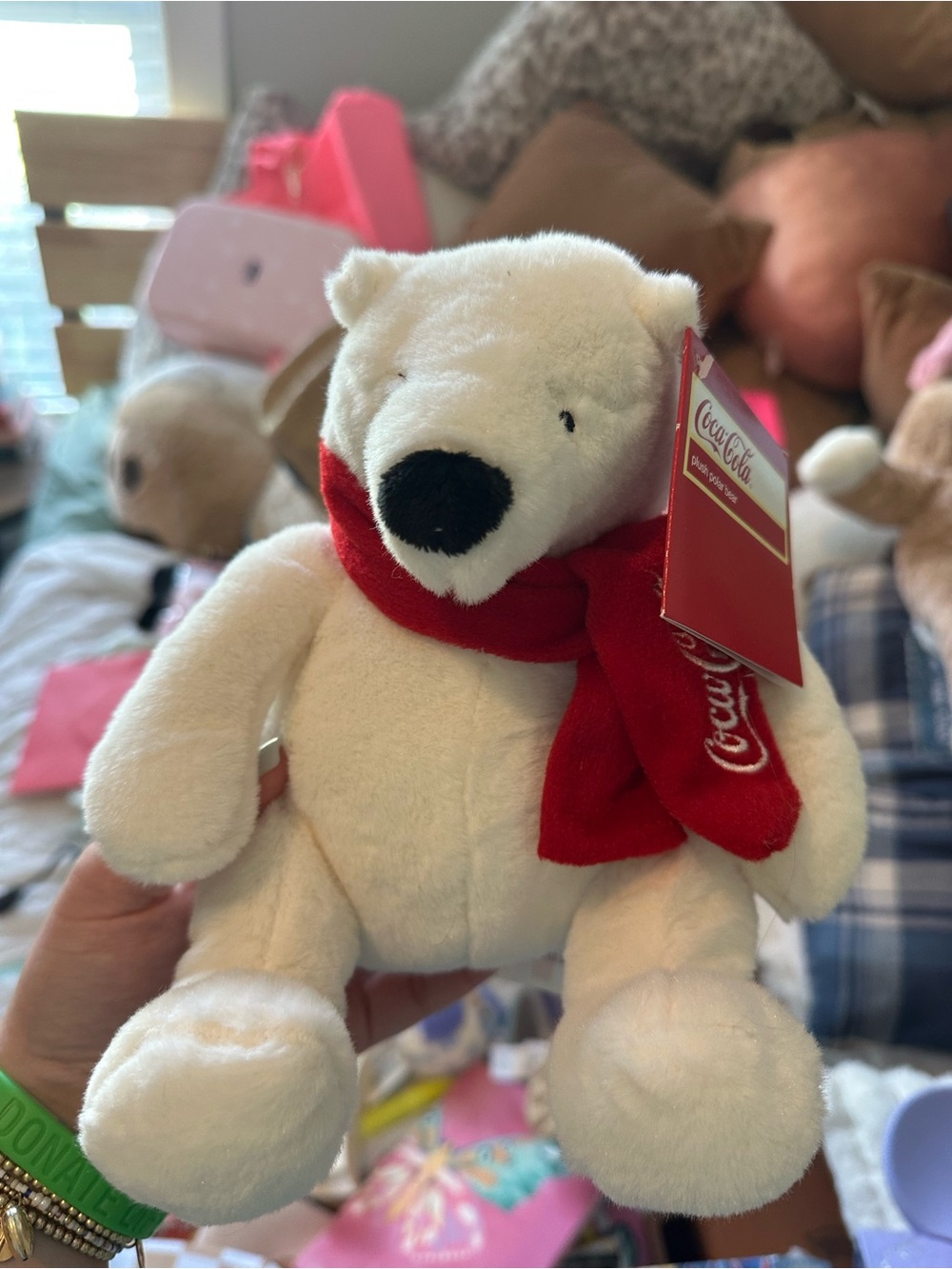 Coca Cola White Polar Bear Plush with Red Scarf and Tag